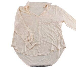 Free People Women's Blouse size Small Ivory Satin Long Sleeve oversized